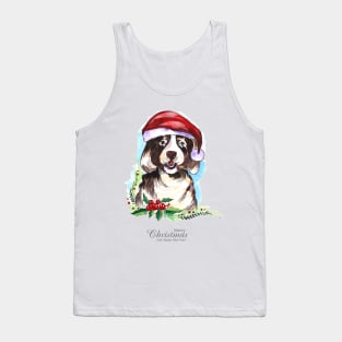 Cute Dog Wearing Christmas Hat Tank Top